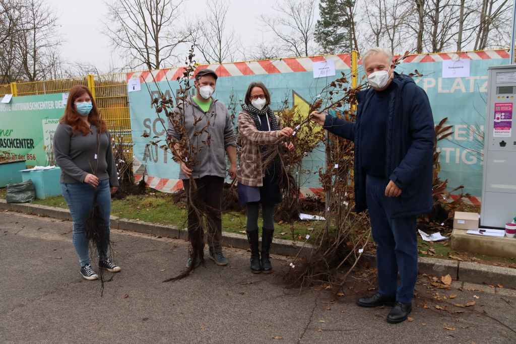 Landrat Wolfgang Spelthahn(r.) händigte persönlich junge Bäume an Bürgerinnen und Bürger des Kreises Düren aus. Foto: Kreis Düren